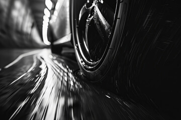 Abstract background of a rolling tyre on the floor - obrazy, fototapety, plakaty