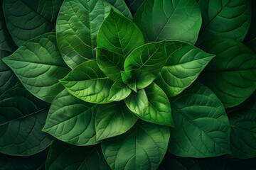 Fototapeta premium A close up of green leaves with a leafy green background