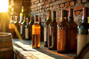 Row of Wine Bottles in Cellar
