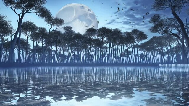 night landscape with moon seamless looping 4k animation video background