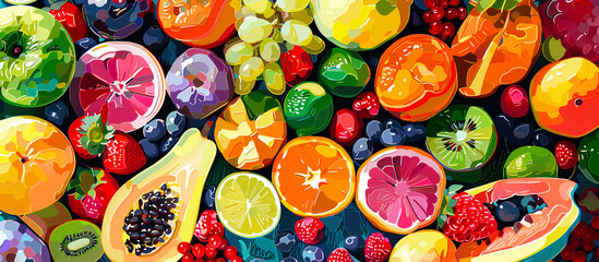 Fresh fruits background. Top view. Summer abstract illustratiion. Banner