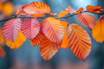 A branch with orange leaves is shown in the image