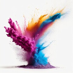 Explosion of colored powder isolated on white background. Abstract colored, powder and background concept.