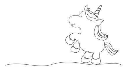 Unicorn One line drawing isolated on white background