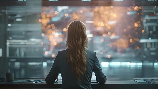 A group of people in a meeting room are surrounded by holographic projections of financial data and charts allowing them to have an immersive and collaborative analysis session.