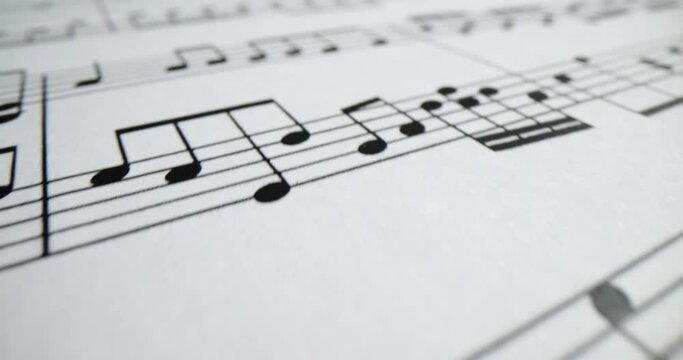 Sheet of paper with music notes as background closeup