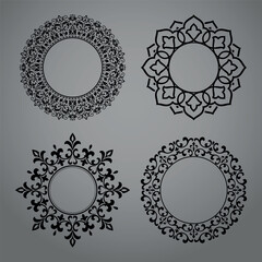 Set of decorative frames Elegant vector element for design in Eastern style, place for text. Floral black and gray borders. Lace illustration for invitations and greeting cards