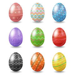 A collection of Easter eggs in different colors and patterns