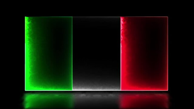 Looping neon glow effect icons, national flag of Italy, black background