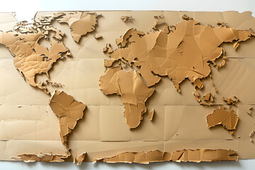 Conceptual world map made of cardboard