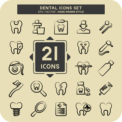 Icon Set Dental. suitable for medicine symbol. hand drawn style. simple design editable