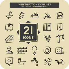 Icon Set Construction. suitable for building symbol. hand drawn style. simple design editable