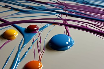 A wallpaper background painting image showing abstract art of colorful patterns of string lines and curves on a surface