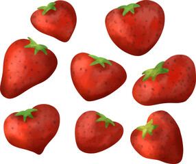 set of red strawberries cute watercolor crayon illustration style of heart shaped strawberry on white background for valentine	
