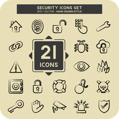 Icon Set Security. suitable for education symbol. hand drawn style. simple design editable.