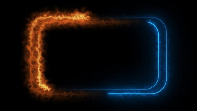 Seamless loop animated rectangle picture frame with fire and smoke color 4K video motion graphic isolated on transparent background. Futuristic light effect for overlay element.