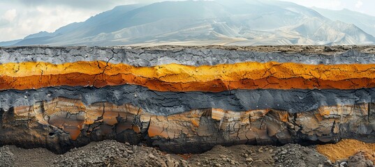 Layer of soil under the volcano mountain. Generative AI technology.	
 - obrazy, fototapety, plakaty