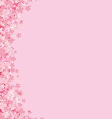 桜の花の左フレーム　ピンク背景