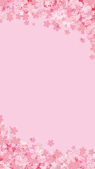 桜の花の縦型フレーム　ピンク背景