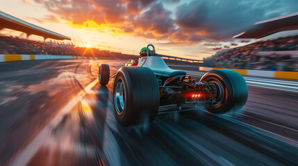 Formula 1 race car with fast motion blur