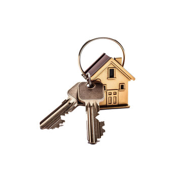 A key with a house on it is hanging from a key chain