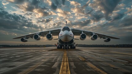 The front landing gear of a large cargo plane lifts the aircraft off the ground to carry valuable...
