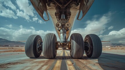 The front landing gear of a large cargo plane lifts the aircraft off the ground to carry valuable cargo.