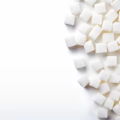 Foto op Plexiglas A pile of white sugar cubes on a white background © terra.incognita