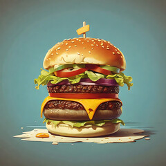 Vector Realistic Hamburger Fast Food, big size.