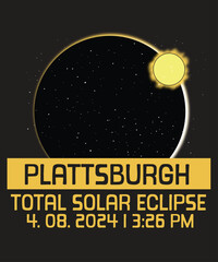 Fototapeta premium Plattsburgh Total Solar Eclipse 2024 T-Shirt design vector, Solar Eclipse 2024, astronomy lovers, usa totality april pair, solar eclipse glasses make friends, family smile, solar eclipse gifts, eclips