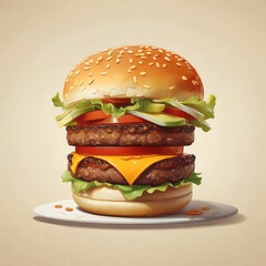 Vector Realistic Hamburger Fast Food, big size.
