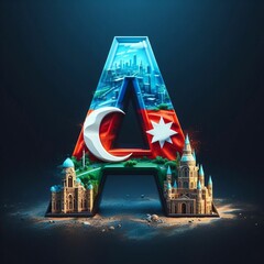 Vibrant letter A with the flag of Azerbaijan, symbolizing the beauty of Baku's culture and history