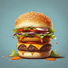 Vector Realistic Hamburger Fast Food, big size.