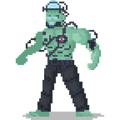 Pixel art cyberpunk frankenstein character