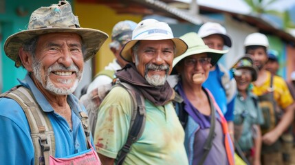 The joy of service radiates from this group of smiling retirees as they help build a community center on their volunteer trip abroad.