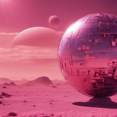 Enchanting Pink and Purple Planet Beauty in Space Discovery Concept