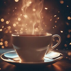 Morning Bliss: Fresh Cup of Coffee with Aromatic Steam, A Relaxing Start to the Day