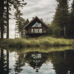 Tranquil cabin by the lake: A peaceful retreat in nature's embrace