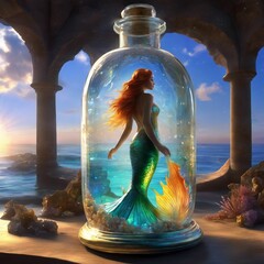"Enchantment in a Bottle: Mermaid with a Serene Sea View"
