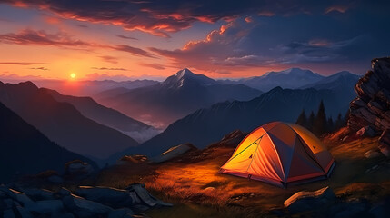 Camping tent, concept image about travel, nomadic life and sustainable vacations