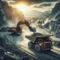 Rugged dump truck traversing steep mountain terrain with determination and strength