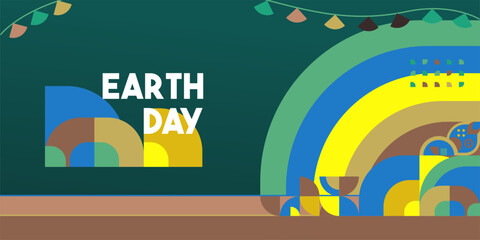 Earth day banner. Modern geometric abstract background in environmental colors for Earth Day. Happy Earth Day vector illustration for awareness together stop using plastic.