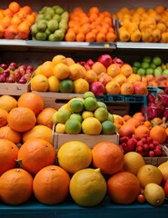Vibrant Assortment of Fresh Citrus and Fruits in a Market Display Generative AI