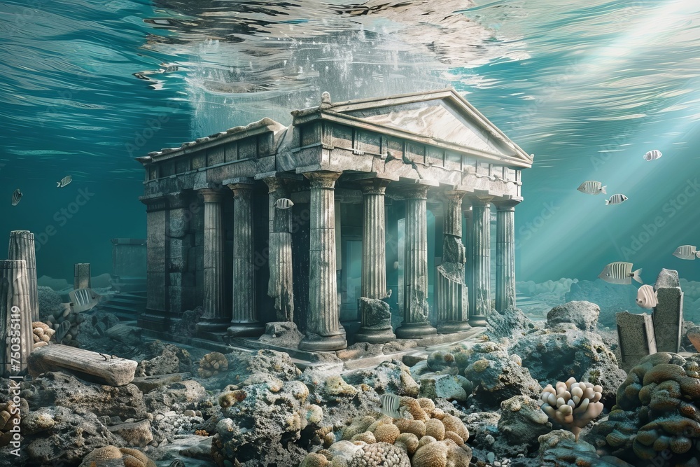 Poster ancient temple underwater