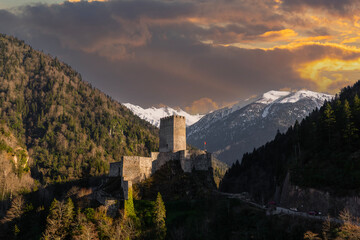 Historical Zilkale (Zil Kale) Castle located in Camlıhemsin, Rize and Kackar Mountains in the...