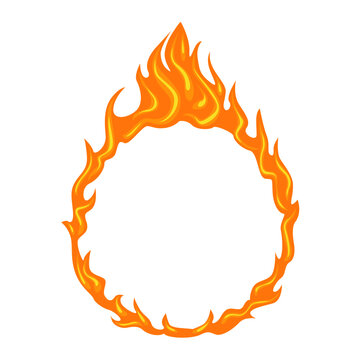 Flames round frame isolated on white background. Vector ring of fire. Cartoon burning circle. Simple flat illustration.