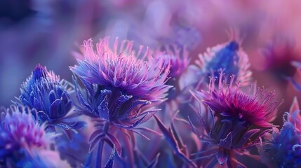 Obraz premium Arctic Symphony: Milk thistle blooms seen up close, exuding a chilly palette akin to Arctic Frost.
