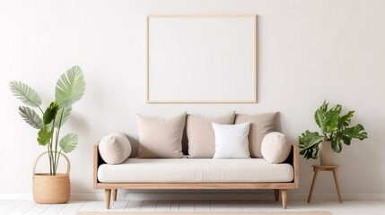 beautiful interior design furniture with mockup poster artwork with border frame interior house template for your design clean minimalist style decoration home interior background ideas
