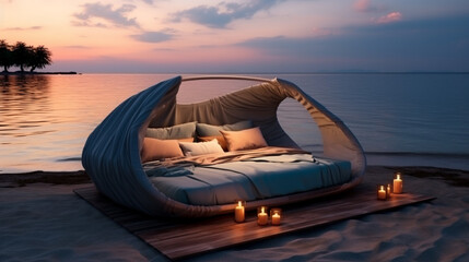 Bed by the sea Creative design concept