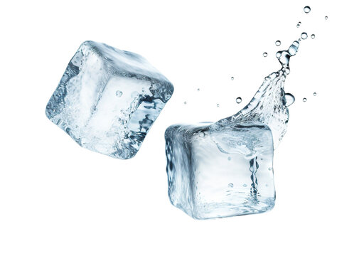Two falling ice cubes, cut out